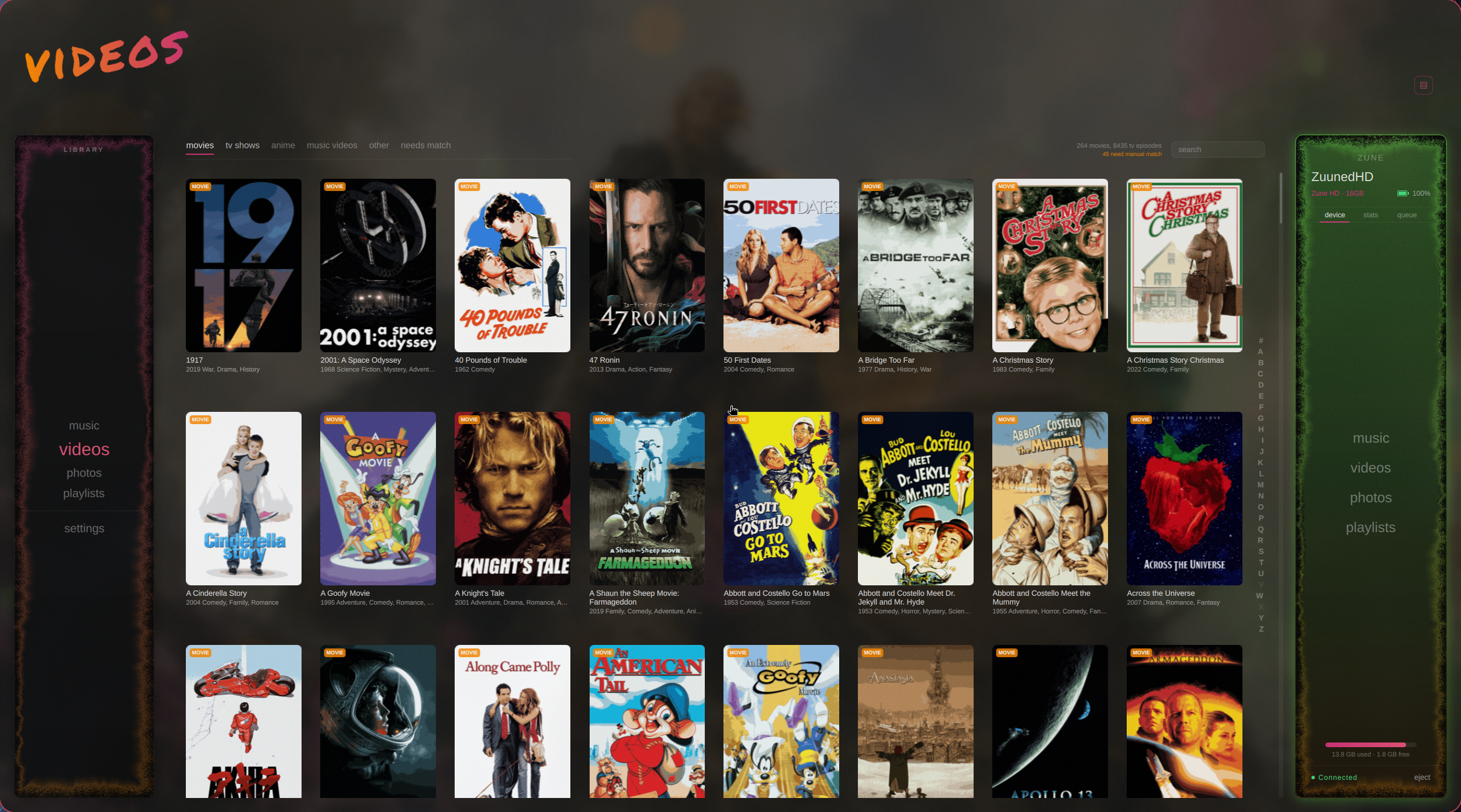 Movies in the Zuuned Linux poster browser